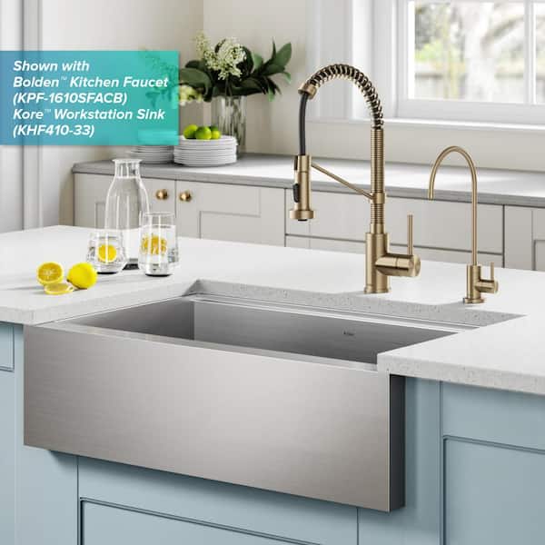 Bolden Single Handle Pull-Down Kitchen Faucet and Purita Beverage Faucet in Spot Free Antique Champagne Bronze Finish