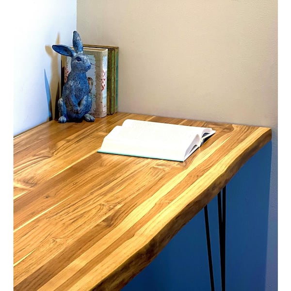 5 ft. L x 30 in. D Finished Teak Solid Wood Butcher Block Desktop Countertop With Live Edge