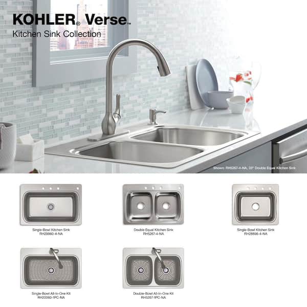 Verse 33 in. Drop-in Double Bowl 20 Gauge Stainless Steel Kitchen Sink with 4-Holes