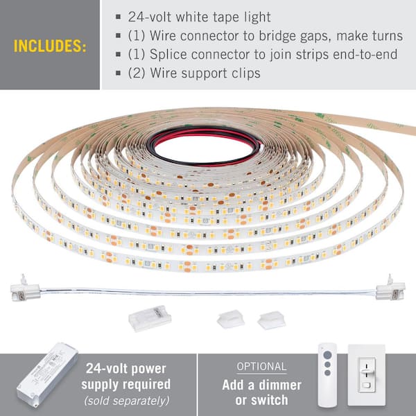 RibbonFlex Pro 32.8 ft. (10M) 24-Volt LED Tape Light, Soft Bright White (3000K), 120 LEDs/M