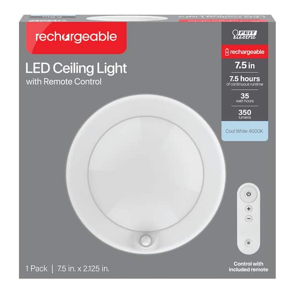 7.5 in. Battery Operated LED White 35-WH Rechargeable w/Remote Control 4000K Cool White Ceiling Fixture Light (1-Pack)