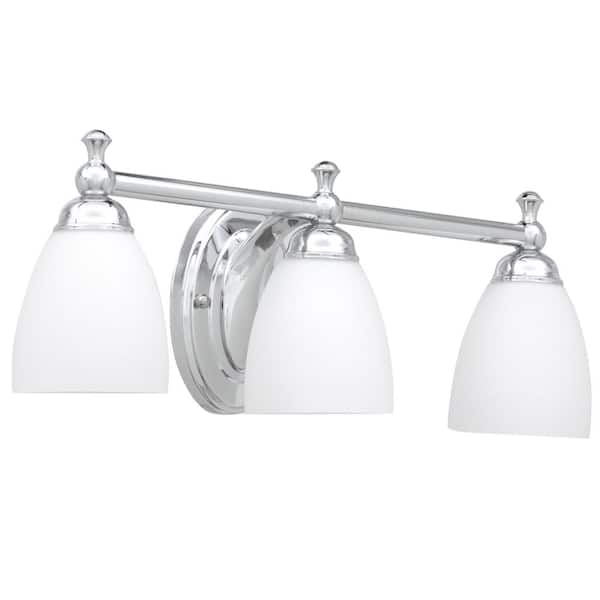 Solomone 22 in. 3-Light Polished Chrome Bathroom Vanity Light Fixture with Opal Glass Shades