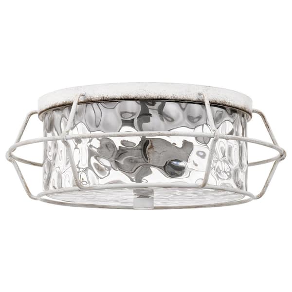 Farragut 13.75 in. 3-Light Antique White Semi-Flush Mount with Clear Water Glass