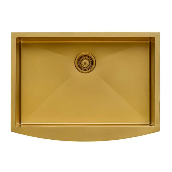 Farmhouse Apron-Front Stainless Steel 33 in. Single Bowl Kitchen Sink in Brass Tone Matte Gold