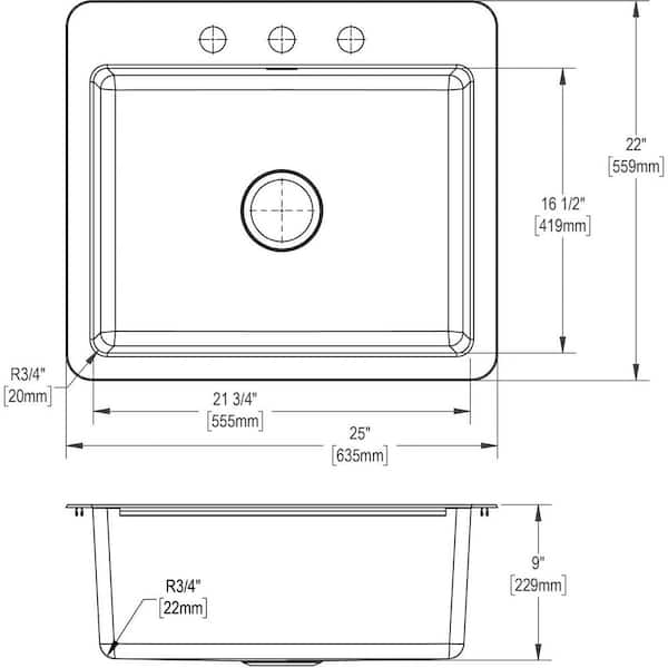 Avenue 25 in. Drop in/Undermount Single Bowl 18 Gauge Stainless Steel Kitchen Sink with Bottom Grids