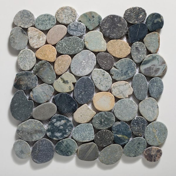 Sliced Pebble Tile River Grey 11-1/4 in. x 11-1/4 in. x 9.5 mm Mesh-Mounted Mosaic Tile (9.61 sq. ft. / case)
