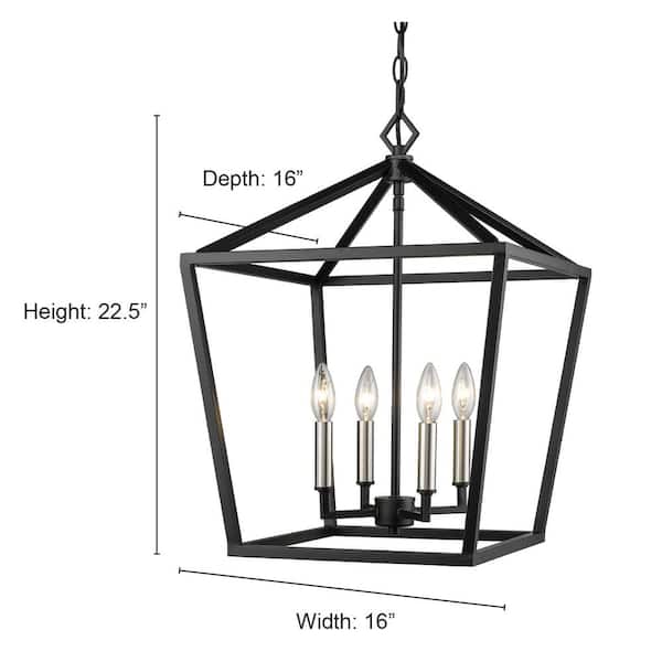 4-Light 16 in. Wide Matte Black Taper Candle Pendant