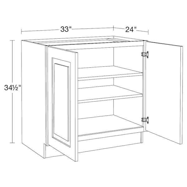 Grayson Pearl Gray Painted Plywood Shaker Assembled Base Kitchen Cabinet FH Soft Close 33 in W x 24 in D x 34.5 in H