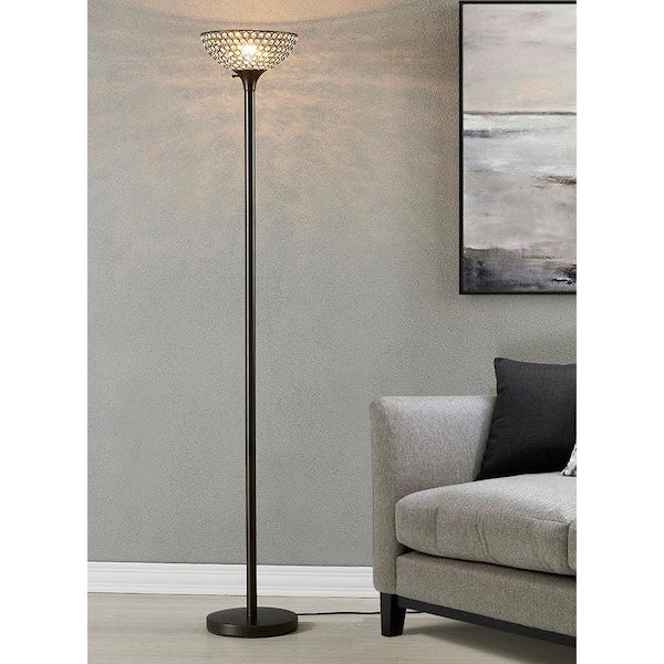 Lucie 71 in. Dark Bronze Finish Torchiere Floor Lamp with Crystal Shade