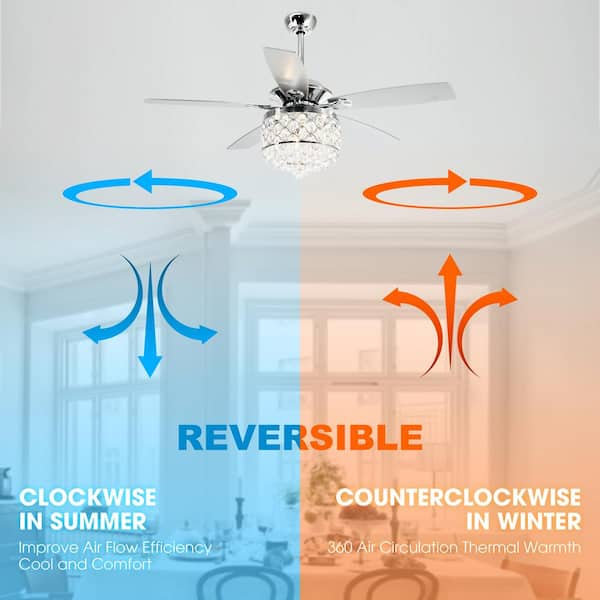 Berkshire 52 in.Modern Downrod Mount Chrome Crystal Ceiling Fan with Light Kit and Remote Control