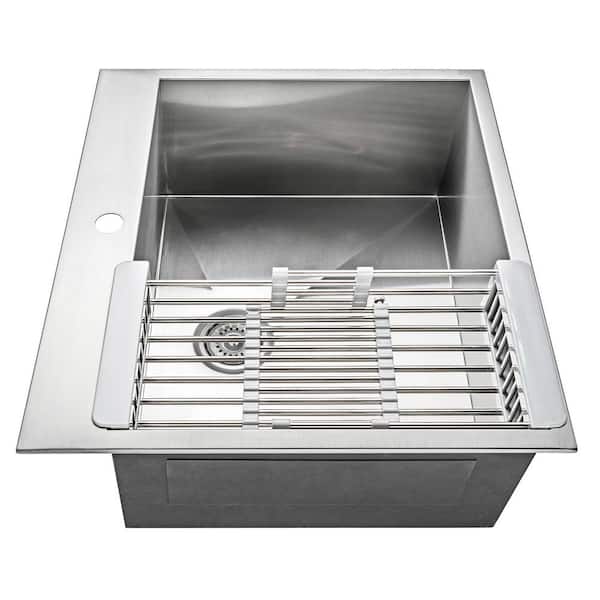 Handmade Drop-in Stainless Steel 25 in. x 22 in. Single Bowl Kitchen Sink with Drying Rack