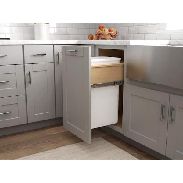 Shaker 18 in. W x 24 in. D x 34.5 in. H Assembled Pull-Out Waste Bin Base Kitchen Cabinet in Dove Gray