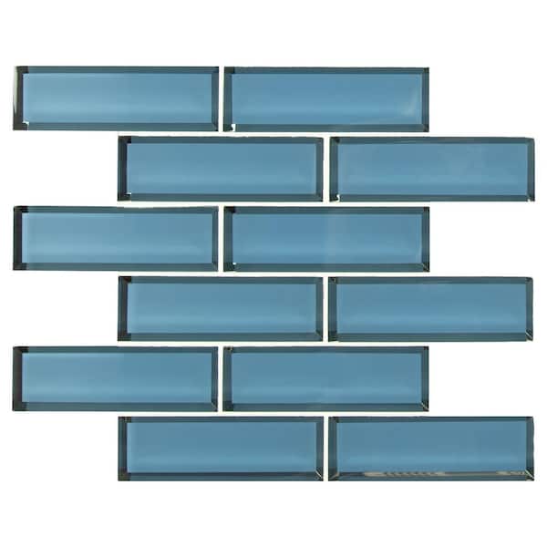 Haiku Saphire Beveled 11.73 in. x 11.73 in. Glossy Glass Mesh-Mounted Mosaic Tile (0.96 sq. ft./Each)