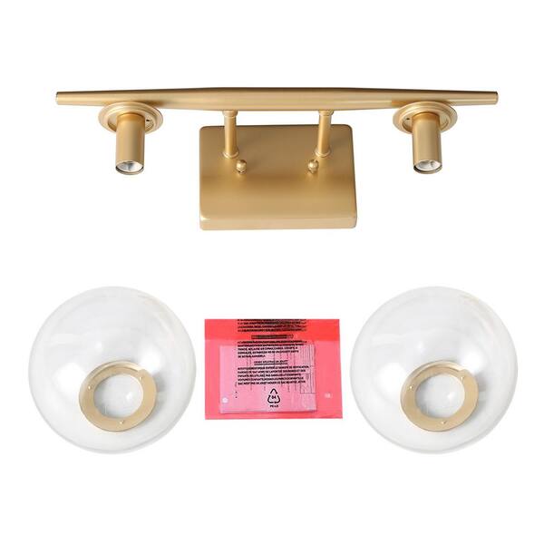 Mid-Century Globe Bathroom Vanity Light 2-Light Modern Brass Gold Round Wall Light with Clear Glass Shades
