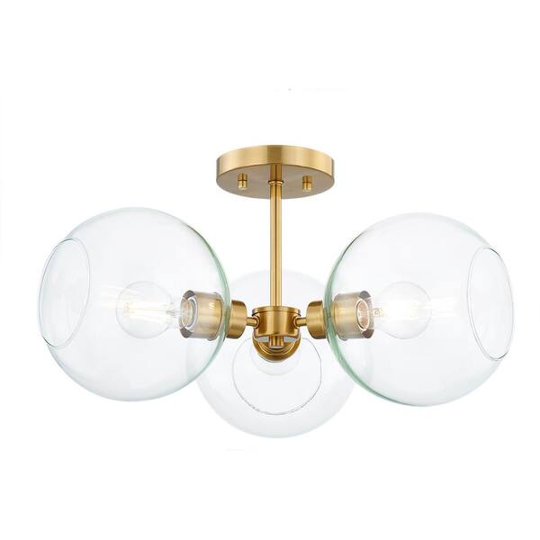 Vista Heights 3-Light Aged Brass Semi Flush Mount Light