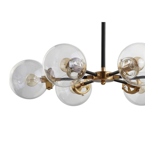 Caleb 6-Light Black and Brass Cluster Pendant Light with Clear Glass Shades