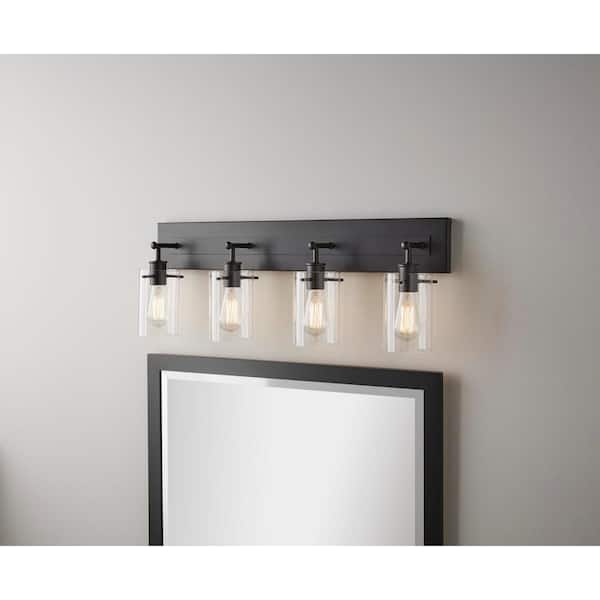 Regan 29.13 in. 4-Light Espresso Bronze Bathroom Vanity Light with Clear Glass Shades
