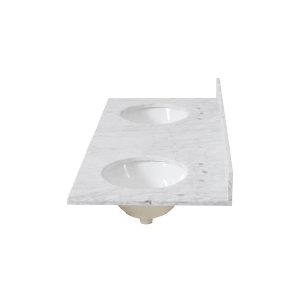 Roseland 5 ft. Marble Solid Surface Countertop with Sink in Carrara White