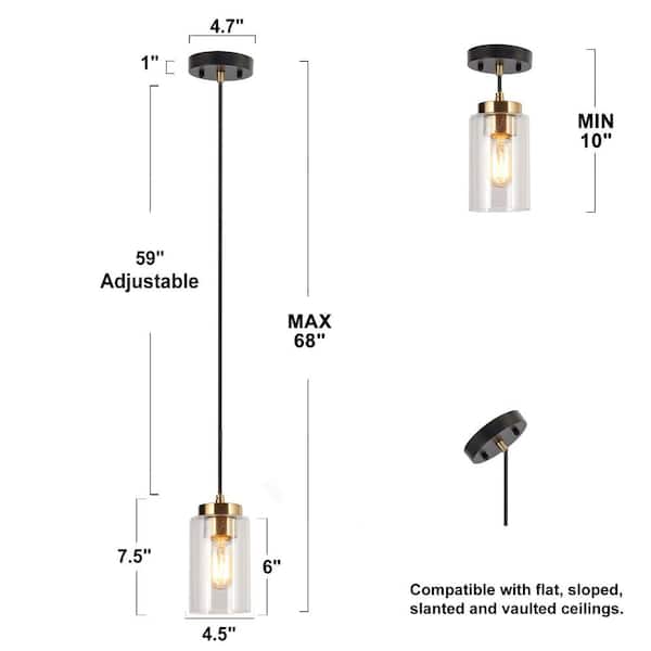 4.7 in. 1-Light Brass Gold Mini Pendant Light, Seeded Glass Pendant Hanging Light, Modern Black Light Fixture