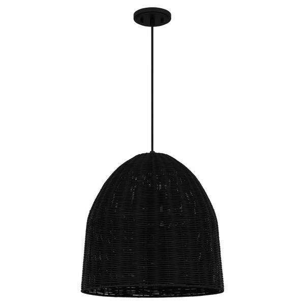 Highler 1-Light Matte Black Pendant with Matte Black Rattan Shade