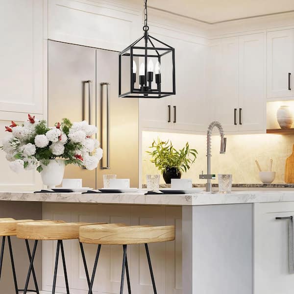 9.5 in. 4-Light Black Caged Chandelier