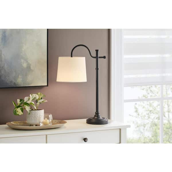 Carver 21 in. Black Downbridge Table Lamp with White Shade