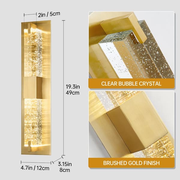 Modern 1-Light Gold Dimmable LED Wall Sconce Wall Lighting with Crystal Bubble Glass Shade