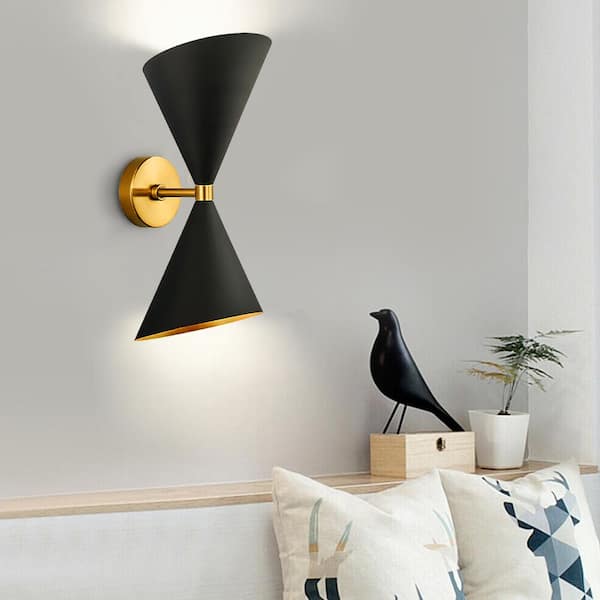 2-Light Black Wall Sconce with Light Direction of Up and Down