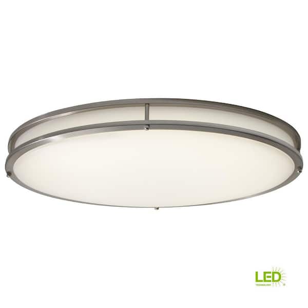 24 in. Oval 1-Light Brushed Nickel Dimmable LED Flush Mount