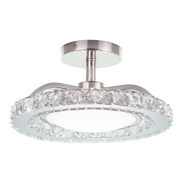 Clara 12.25-in W Integrated LED Satin Nickel Crystal Glam Semi Flush Mount Ceiling Light
