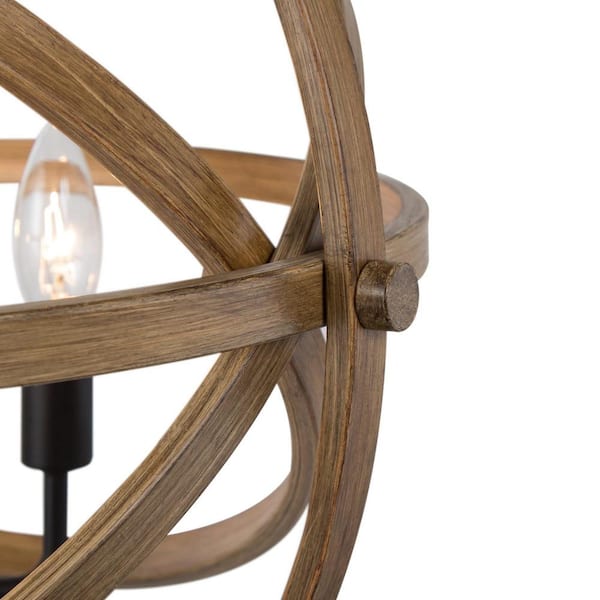 Farmhouse Chandelier 4-Light Globe Cage Classic Black Candlestick Island Pendant Chandelier with Faux Wood Accent