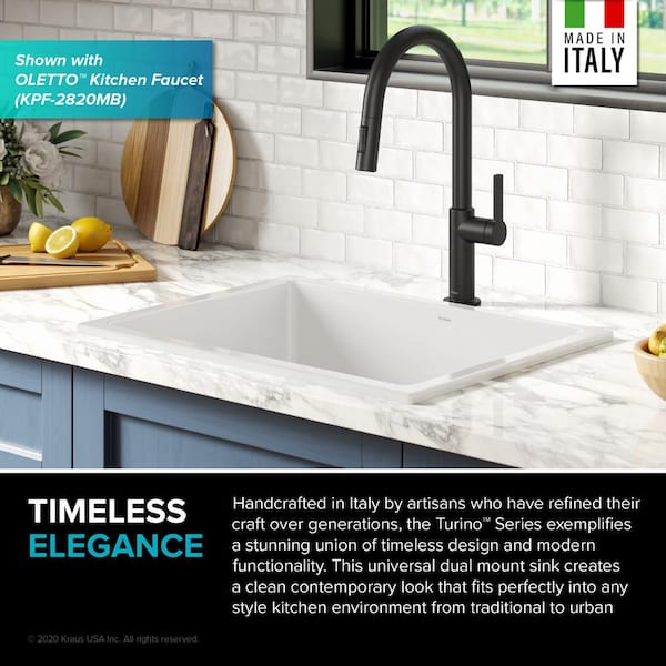 Turino White Fireclay 23.88 in. Single Bowl Drop-In/Undermount Kitchen Sink