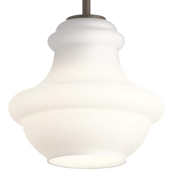 Everly 9.25 in. 1-Light Olde Bronze Transitional Shaded Kitchen Mini Pendant Hanging Light with Satin Etched Opal Glass