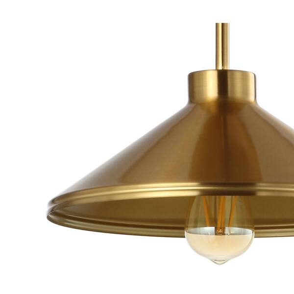 Cisco 11.75 in. Brass Gold Iron Modern Farmhouse Shade LED Pendant