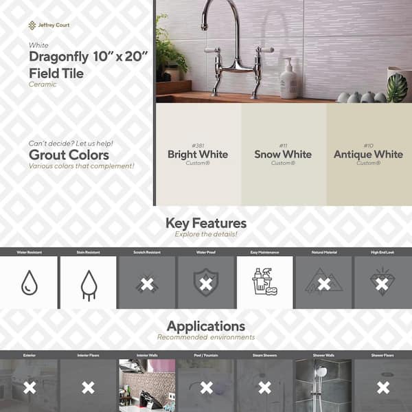 Dragonfly White 10 in. x 20 in. Glossy Ceramic Wall Tile (10.76 sq. ft./Case)