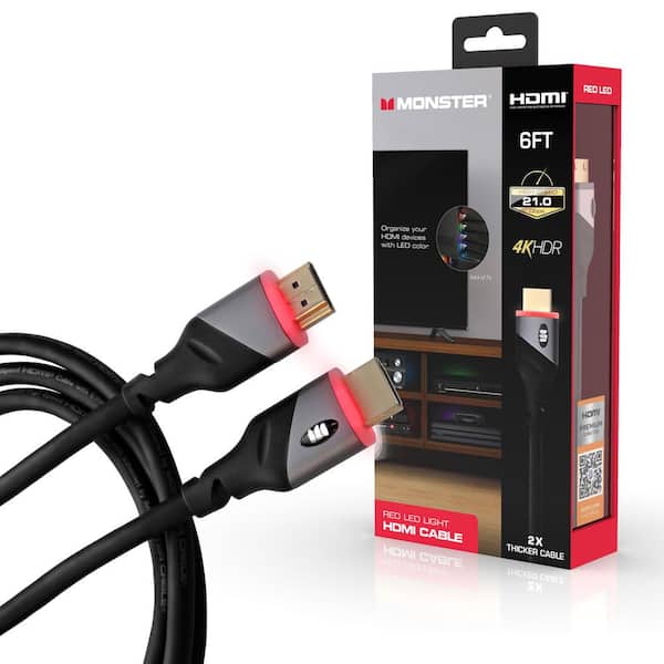 6 ft. H Speed 4K Hdr Hdmi Cable with Built-in Blue/Red Led Light, Gaming, Video, and Computer (2-Pack)
