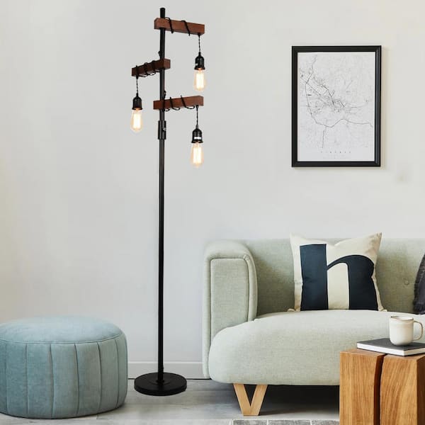 67.7 in. 3-Light Black Farmhouse Tree Floor Lamp Standing Lamp