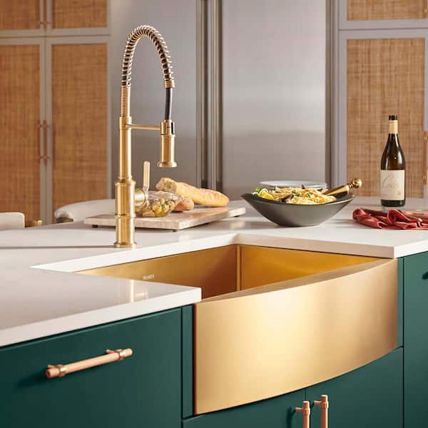 Farmhouse Apron-Front Stainless Steel 33 in. Single Bowl Kitchen Sink in Brass Tone Matte Gold