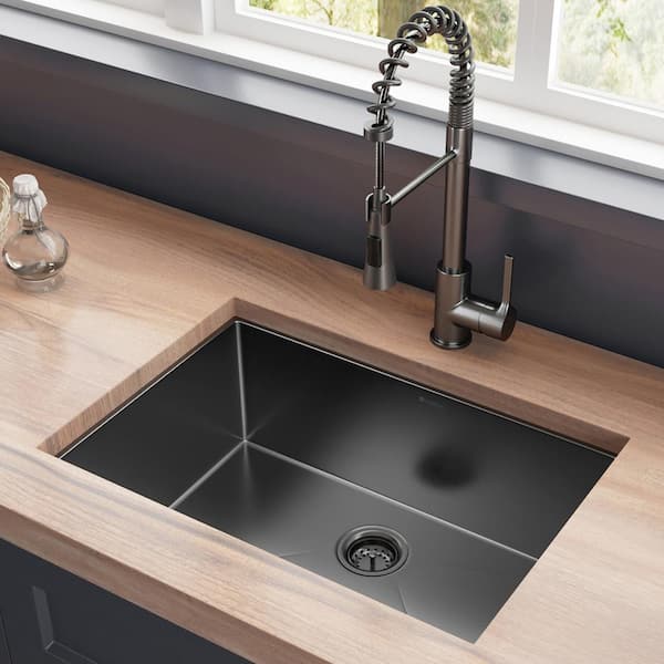 Gunmetal Black Stainless Steel 27 in. 18-Gauge Single Bowl Undermount Kitchen Sink