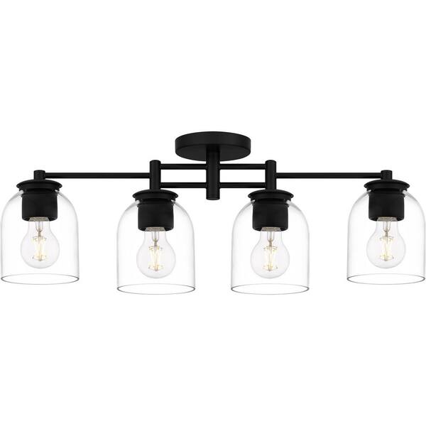 Boundbrook 26.25 in. 4-Light Matte Black Semi-Flush Mount with Clear Glass Shades