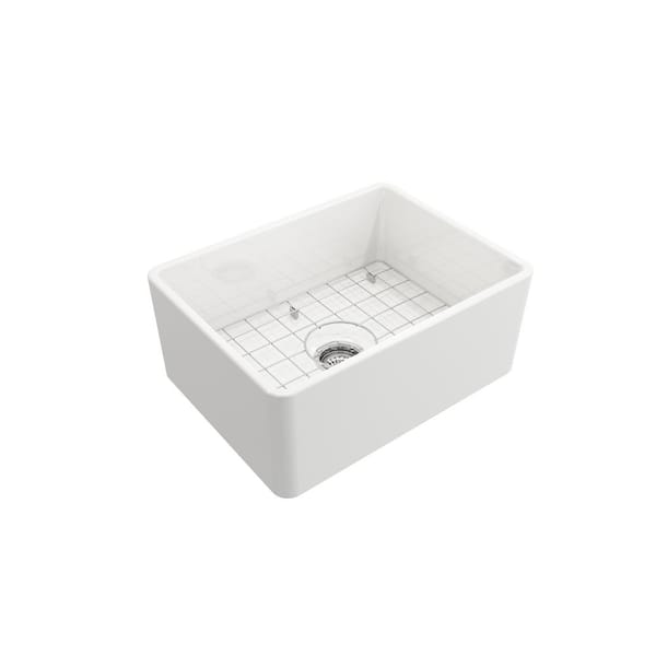 Farmhouse Apron-Front Fireclay 24 in. Single Bowl Kitchen Sink in White with Bottom Grid
