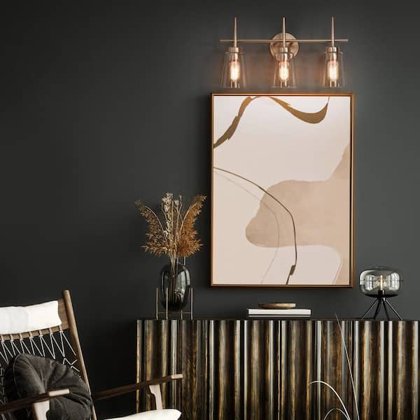 Farmhouse Gold Bathroom Vanity Light, Dule 3-Light Modern Bell Brass Vanity Light Bar with Clear Glass Shades