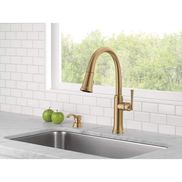 Eldridge Single Handle Pull Down Sprayer Kitchen Faucet with ShieldSpray Technology in Champagne Bronze