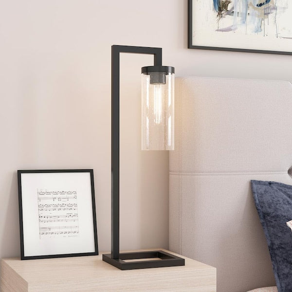 Malva 26 in. Blackened Bronze Table Lamp with Seeded Glass Shade