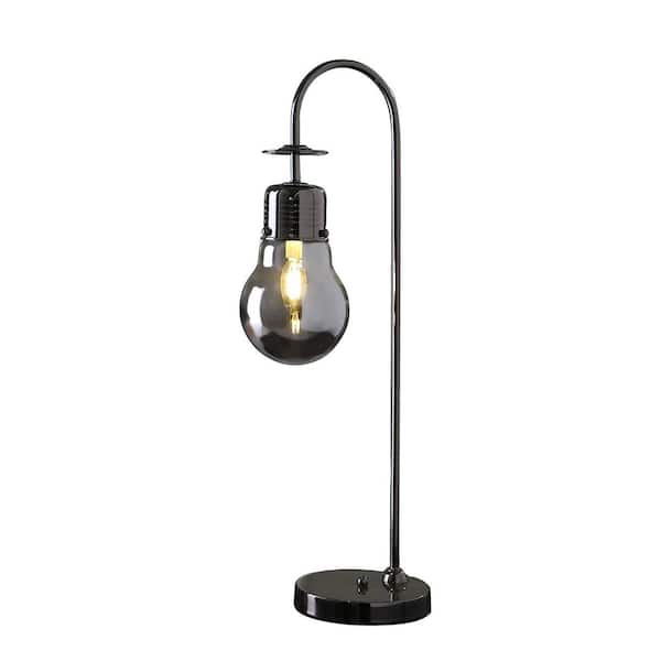 29 in. Black Chrome Metal Adan Edison Restorative Glass LED Downbridge Table Lamp