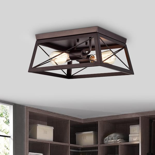 2-Light Oil Rubbed Bronze Indoor Ceiling Fixture with Steel and electrical components