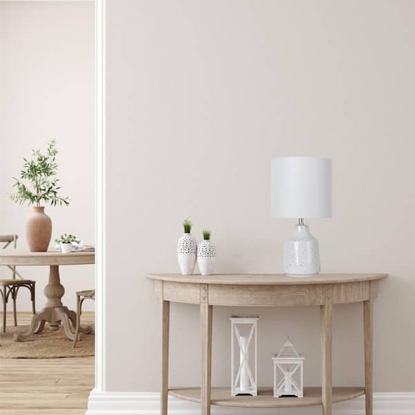15 in. White Ceramic Table Lamp with Black Speckles and White Fabric Shade