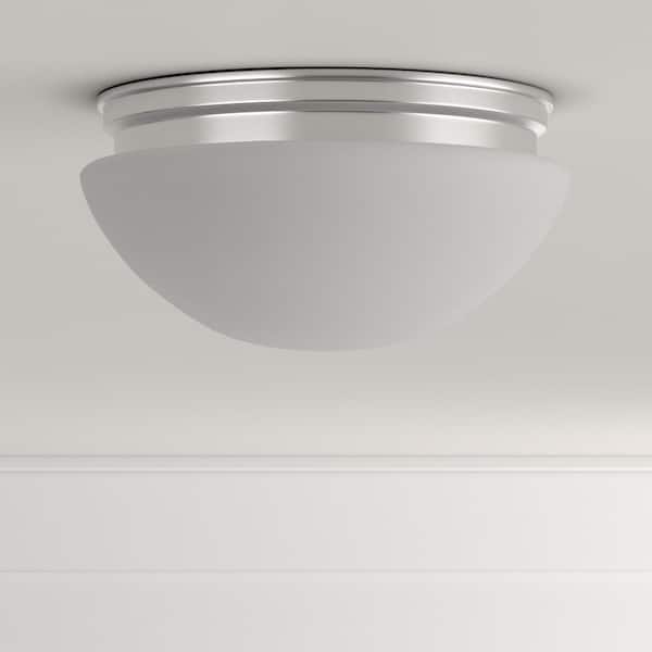 9 in. 120-Watt Equivalent Brushed Nickel Integrated LED Mushroom Flush Mount with White Acrylic Shade