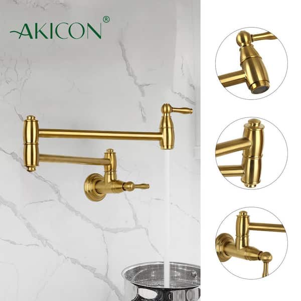 Wall-Mounted Pot Filler Faucet in Brushed Gold