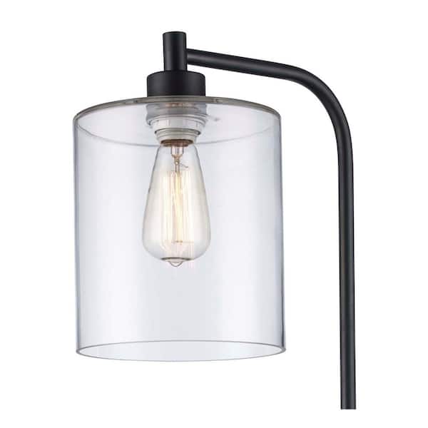 Cline 28 in. 1-Light Black Table Lamp with Clear Glass Shade
